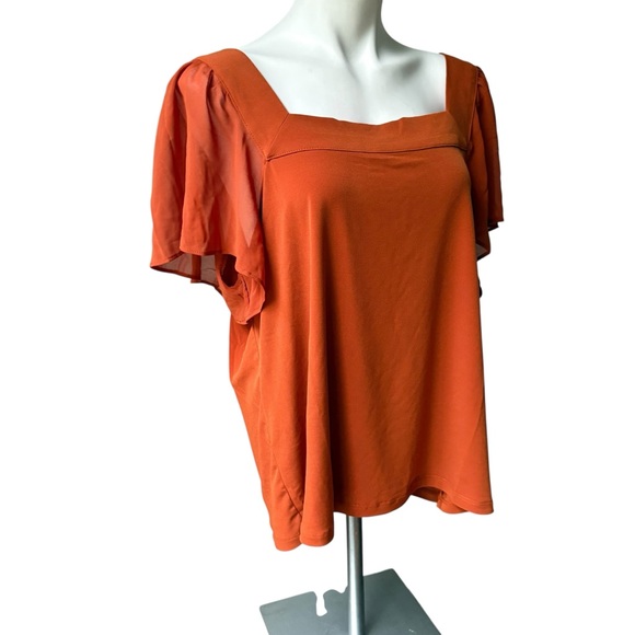 NWT, Calvin Klein Flutter-Sleeve Square-Neck Top in Rust, Sz XL - Picture 5 of 9